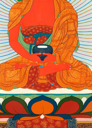 Amitabha Buddha, Chenrezig and Vajrapani | Hand Painted | Tibetan Thangka Art