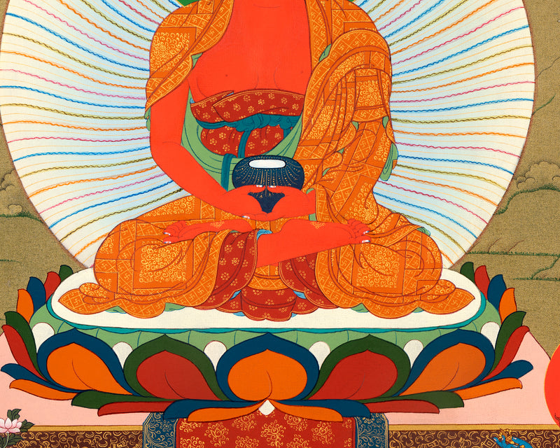 Amitabha Buddha, Chenrezig and Vajrapani | Hand Painted | Tibetan Thangka Art