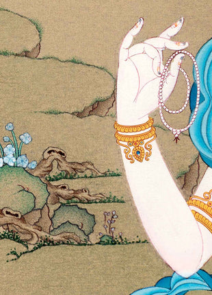 Small Avalokiteshvara Thangka | Traditionally Hand Painted 24K Gold Buddhist Painting