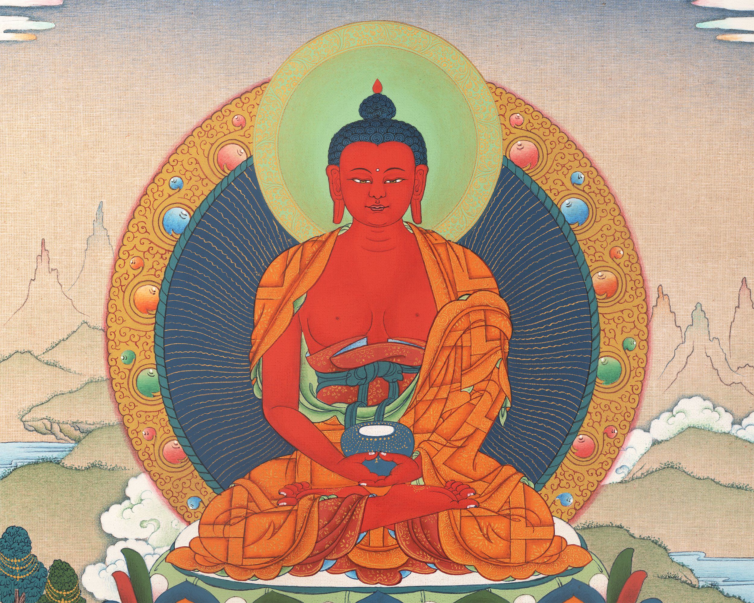 24K Gold Amitabha Thangka with Free Brocade