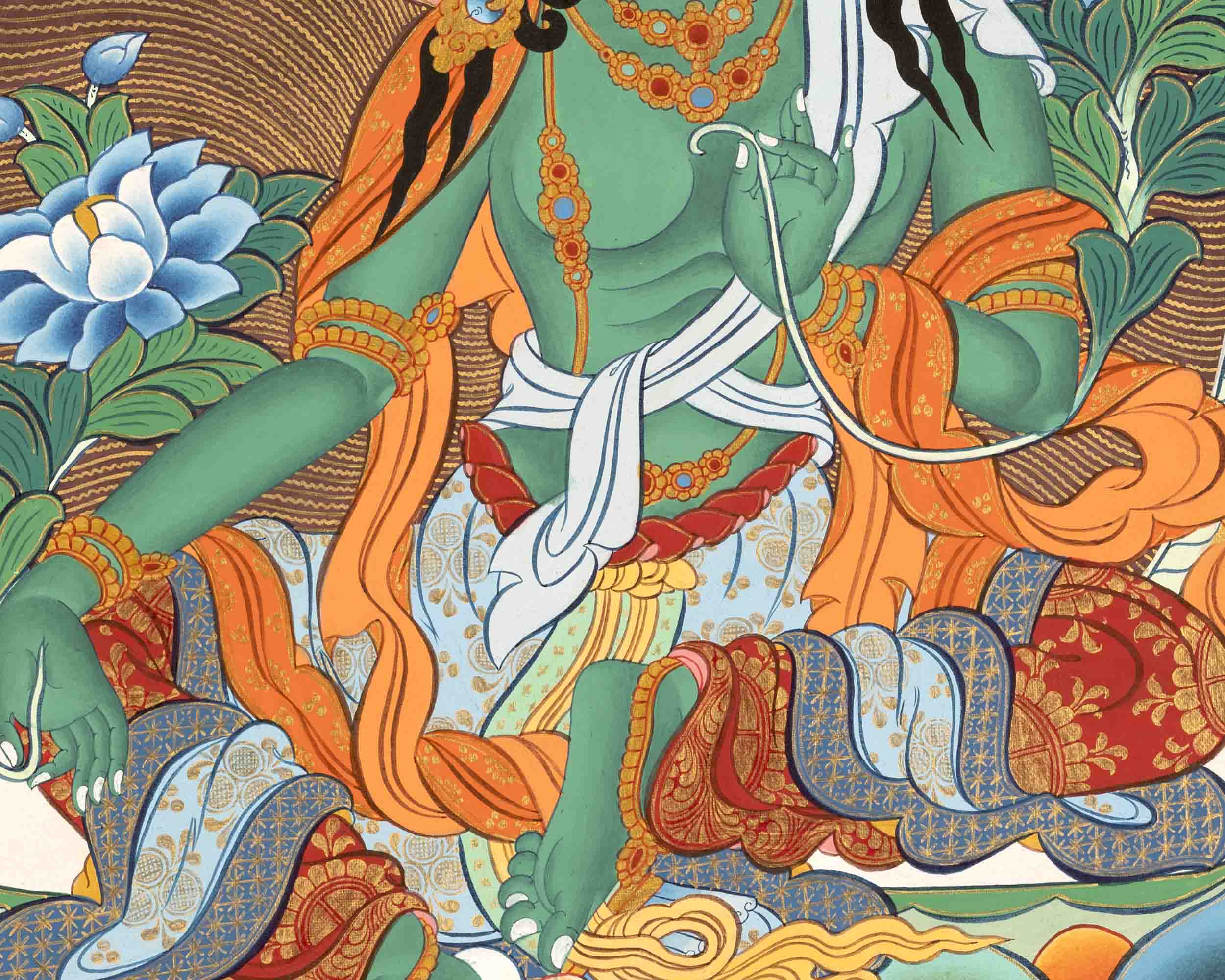 Traditional Green Tara Thangka | Gift For Buddhist | Wall Decors
