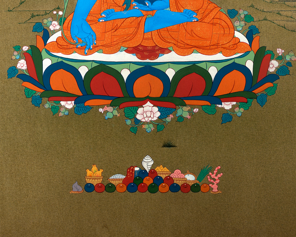 Medicine Buddha Thangka | Hand-Painted Tibetan 24K Gold Thangka Painting