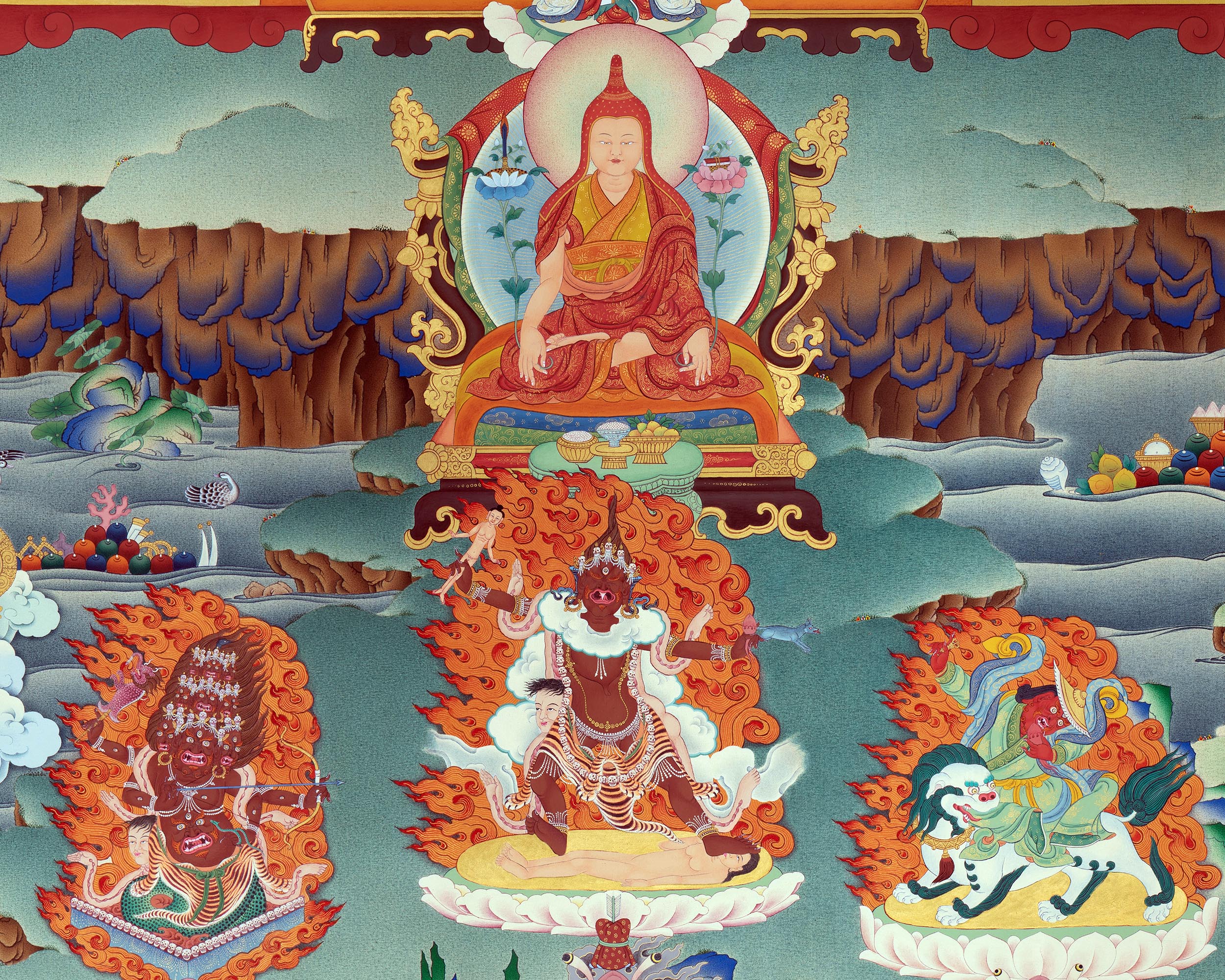 Guru Rinpoche In Pandita Form | Traditional Thangka Canvas Print
