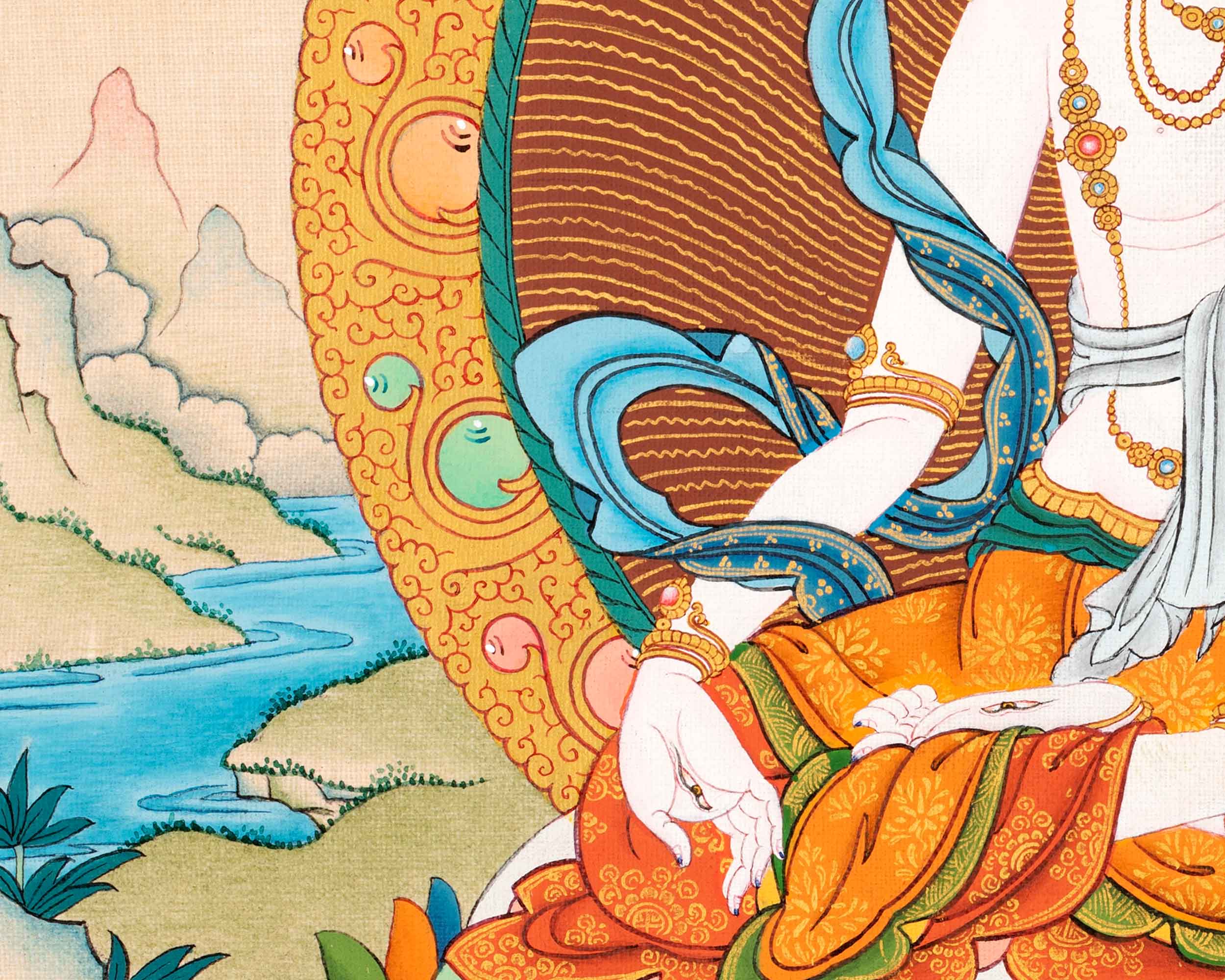 White Tara Practice Thangka |  Tibetan 24K Gold Painting