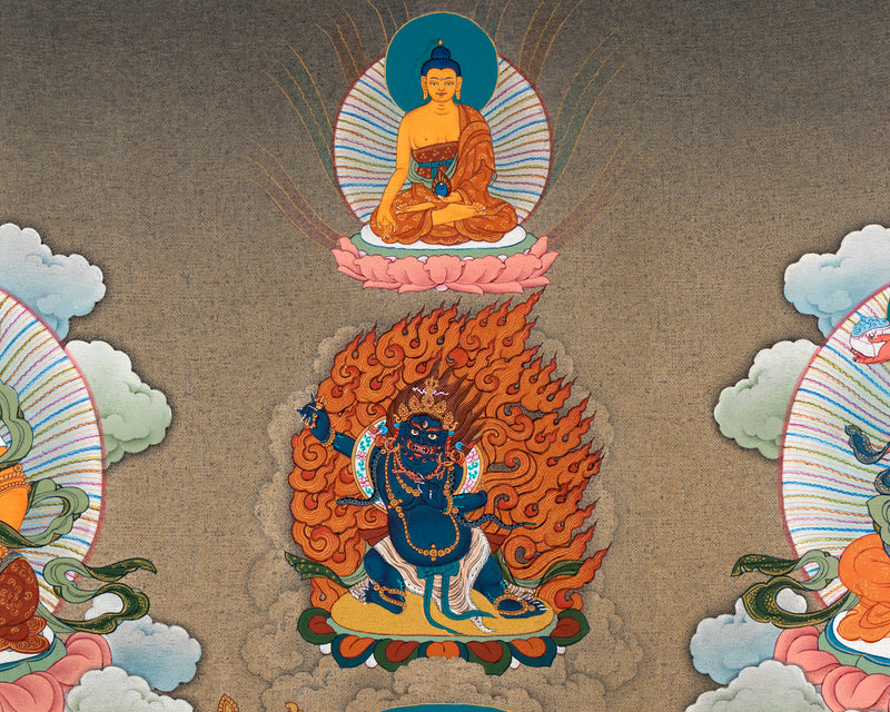 Five Jambhala Thangka | Buddhist Wealth Deities