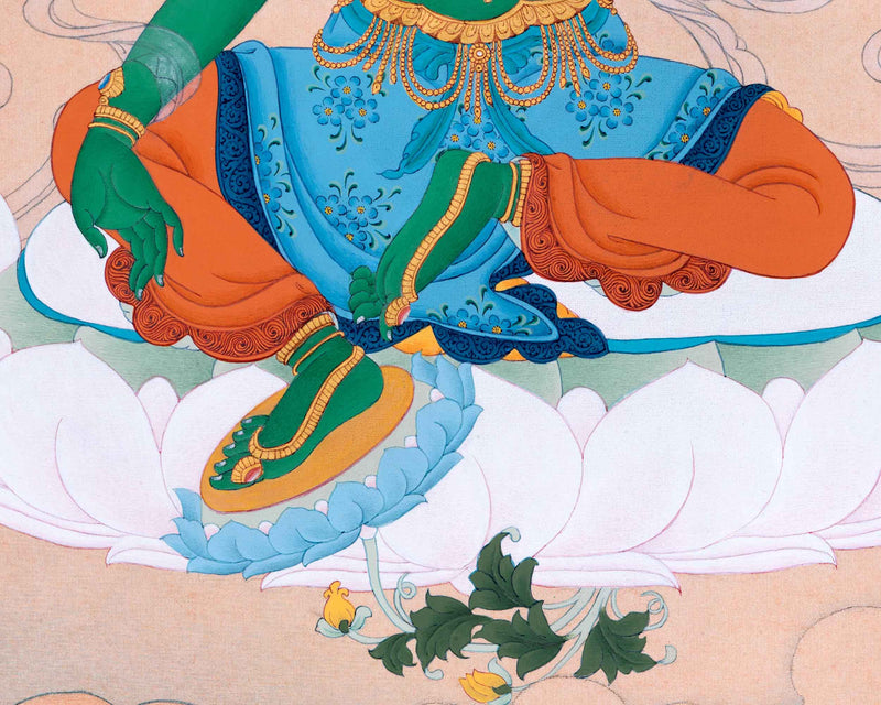 Beautiful Mother Green Tara Thangka For Mindfulness | Traditional Himalayan Thangka Painting For Ritual Practice