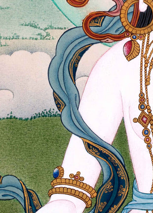 White Tara Goddess Thangka | Traditionally Hand Painted Buddhist Art