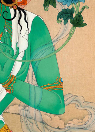 Large Green Tara Deity Painting | Handmade Tara Thangka