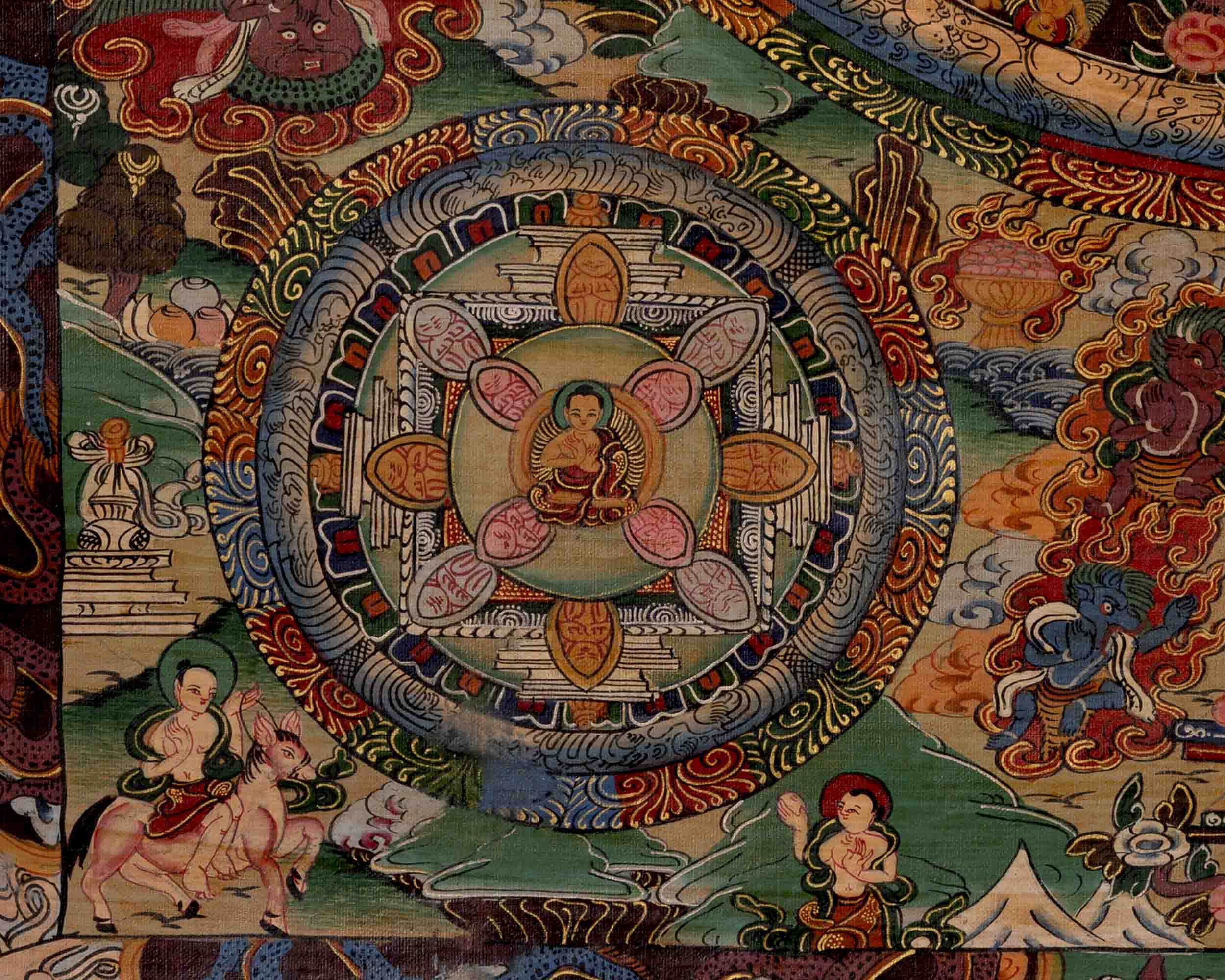 Five Mandalas Thangka | Oil Varnished Artwork | Wall Decors
