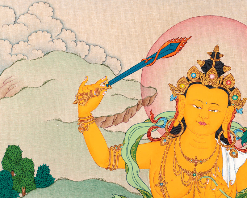 Manjushri, Bodhisattva Manjushree Thangka, Tibetan Buddhist Painting