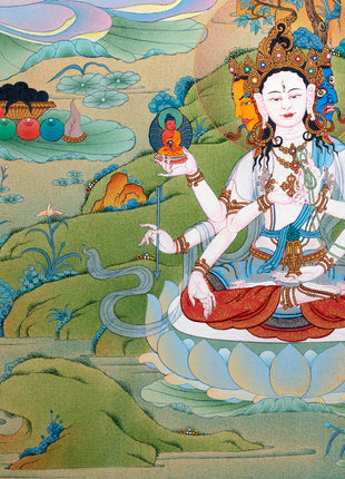 White Tara Thangka | Namgyalma | Amitayus | Long Life Bodhisattva