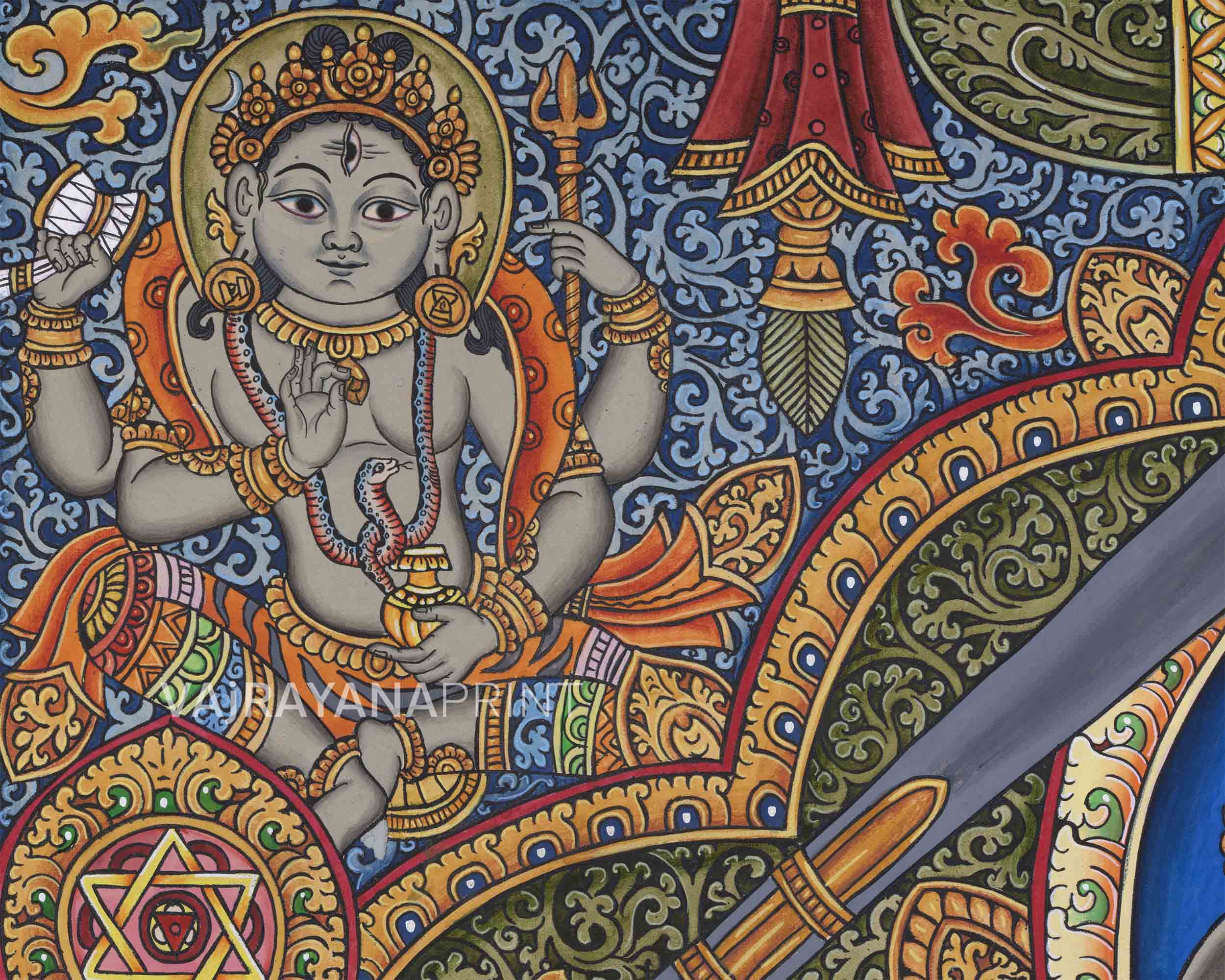 8 Armed Shree Ganesha Pauba Giclee Art Print | The Deity Of Remover Of Obstacles Print For Decoration