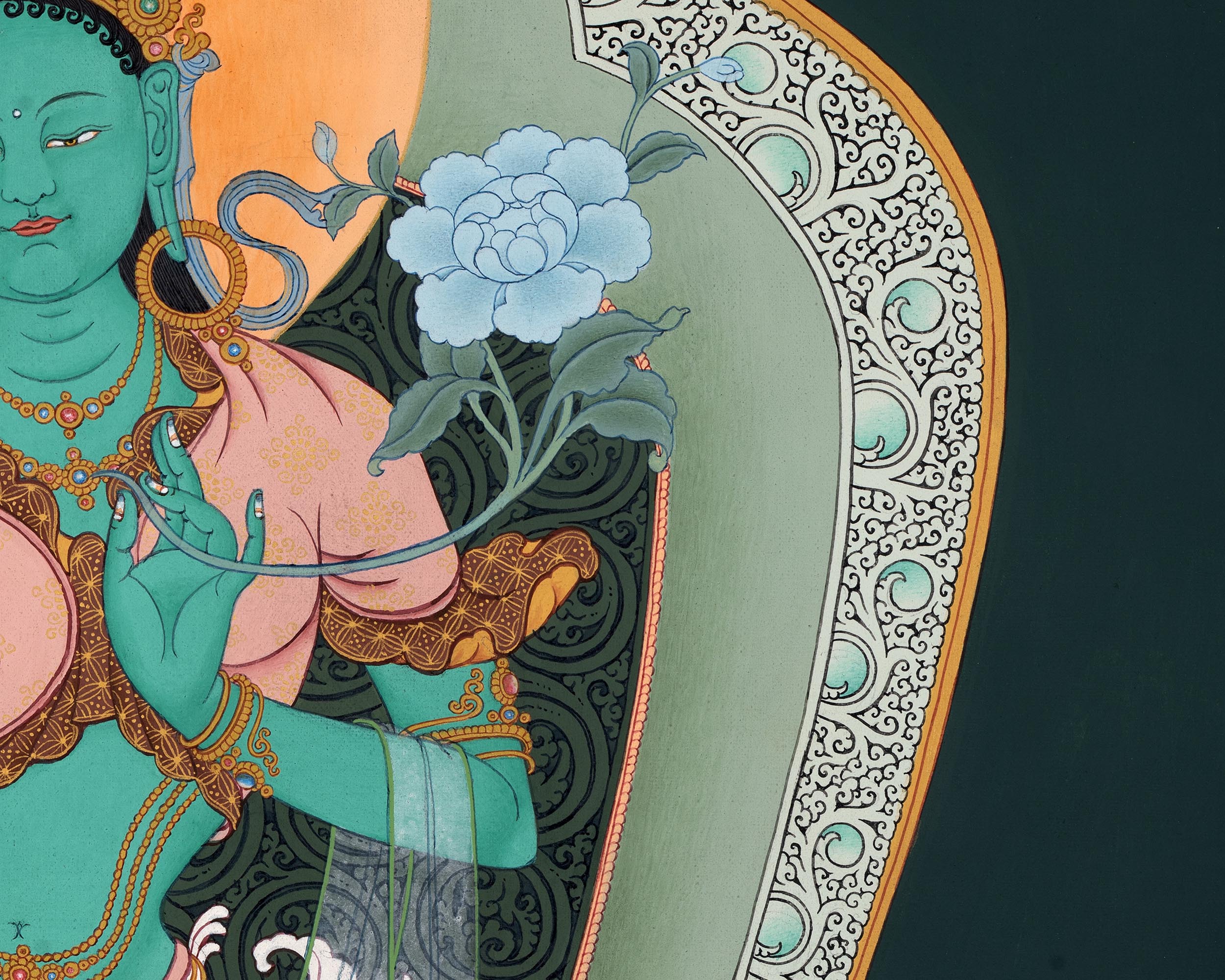 Green Tara Thangka Print | Digital Canvas Print | Buddhist Painting Print