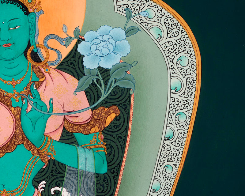 Green Tara Thangka Print | Digital Canvas Print | Buddhist Painting Print