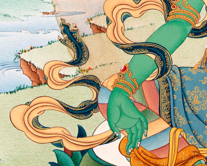 Green Tara Goddess | Traditionally Hand Painted Mother Tara Thangka