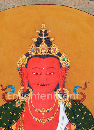 Amitayus With White Tara & Namgyalma | Hand-Painted Thangka For Amitayus Buddha Mantra Practice