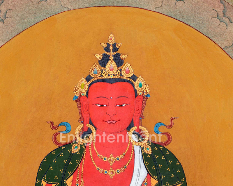 Amitayus With White Tara & Namgyalma | Hand-Painted Thangka For Amitayus Buddha Mantra Practice