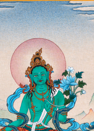 Green Tara Thangka | Female Bodhisattva |Traditional Tibetan Art