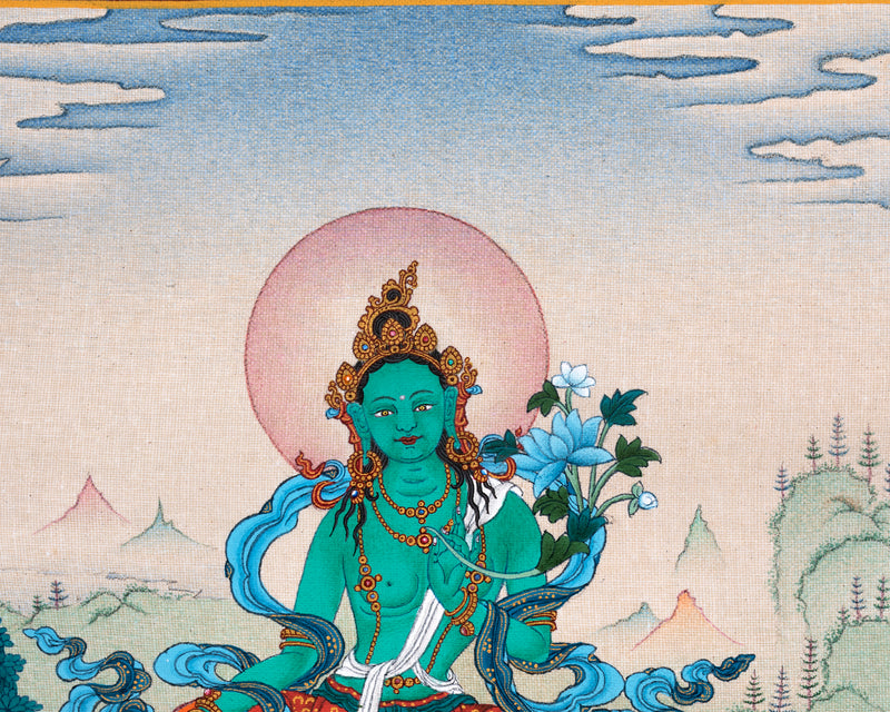 Green Tara Thangka | Female Bodhisattva |Traditional Tibetan Art