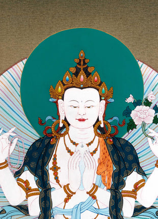 Chenrezig With Manjushri And Vajrapani | Bodhisattva Thangka