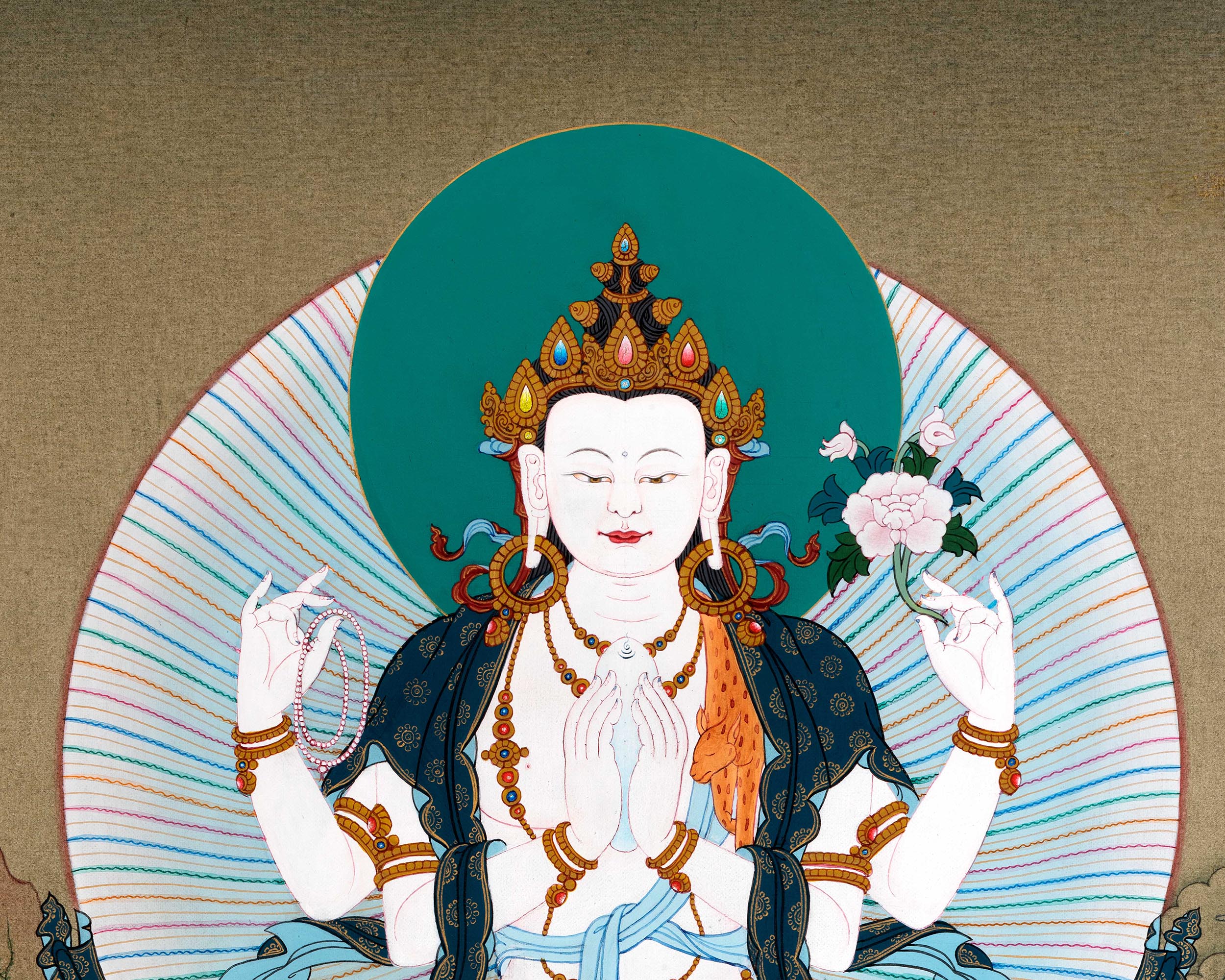 Chenrezig With Manjushri And Vajrapani | Bodhisattva Thangka