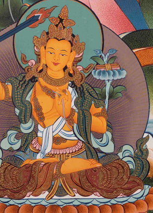 Handpainted Avalokiteshvara Chengrezig  | Yoga Meditation Canvas Art