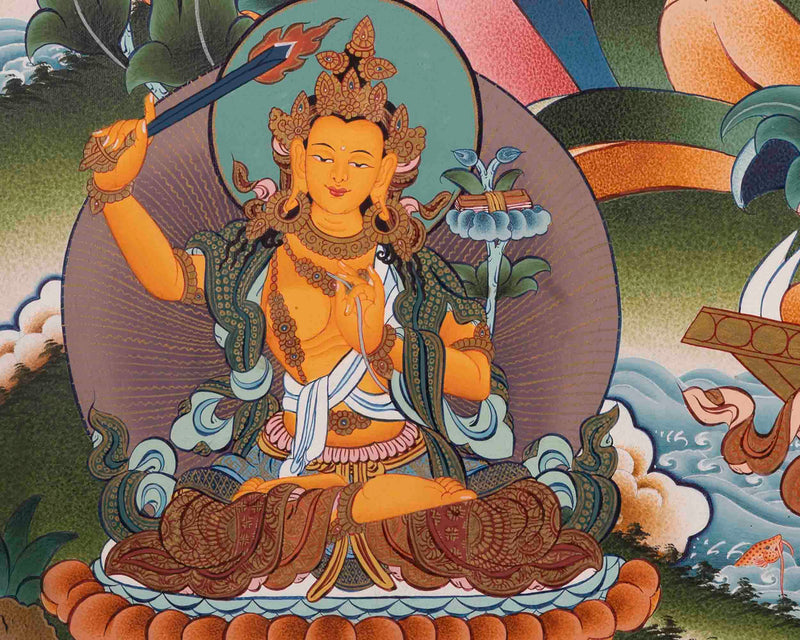 Handpainted Avalokiteshvara Chengrezig  | Yoga Meditation Canvas Art