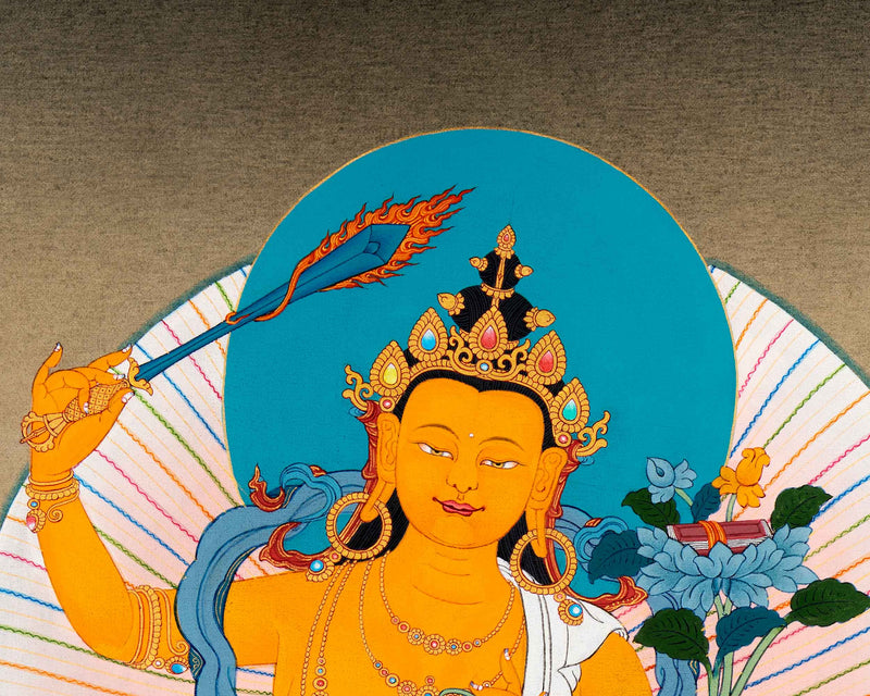 Manjushri Art With Chenrezig and Vajrapani | Bodhisattva Thangka