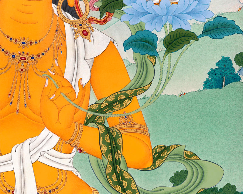 Manjushri Bodhisattva of Wisdom Thangka Print | Buddhist Painting For Living Room Decor