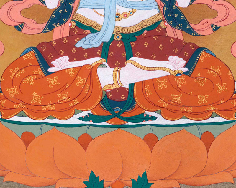 Traditional Tibetan Thangka For Chenrezig Mantra Practice | The Bodhisattva Of Compassion Art On Cotton Cavnas