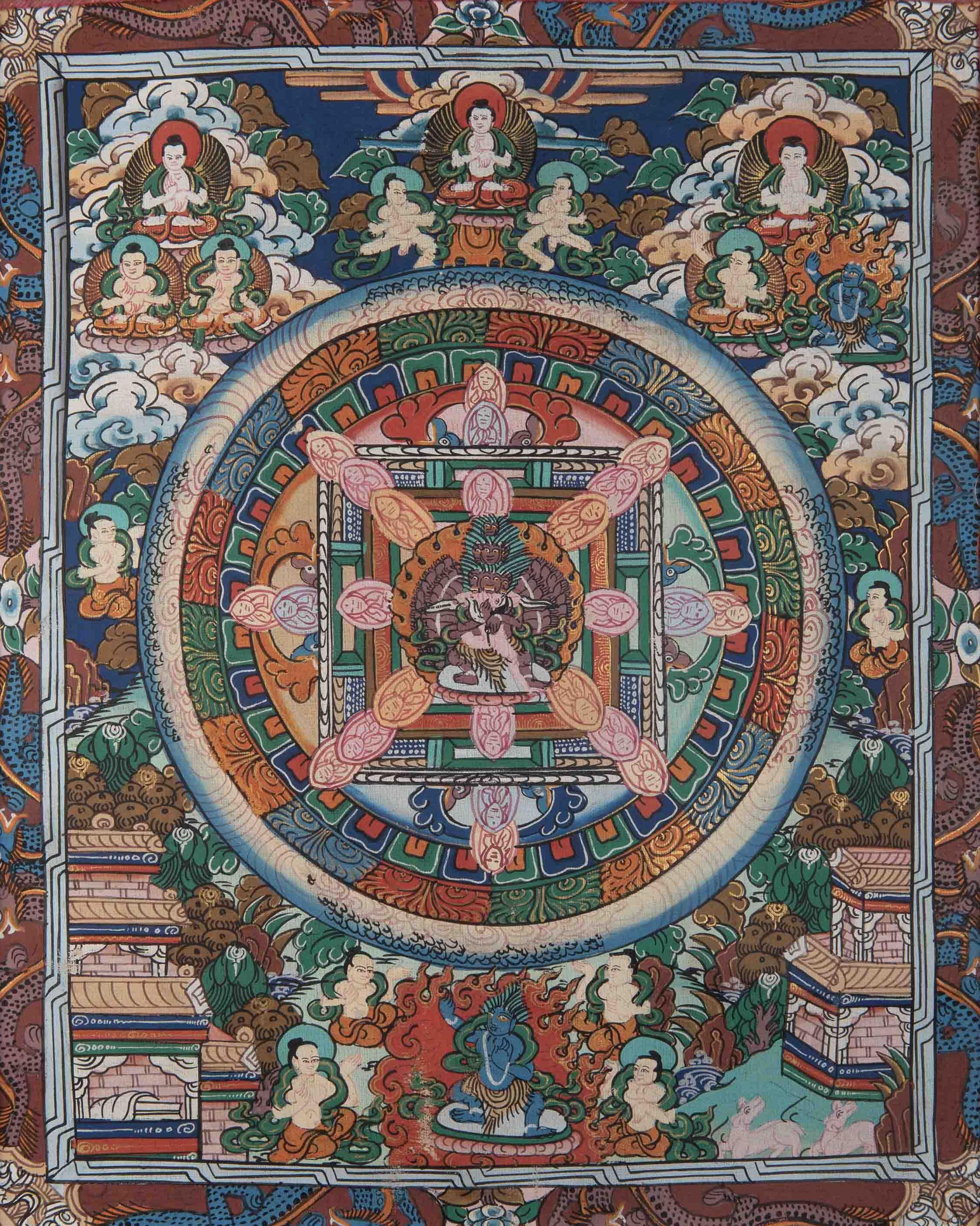 Small Size Heruka Mandala Thangka | Traditional Thangka Painting with Brocade