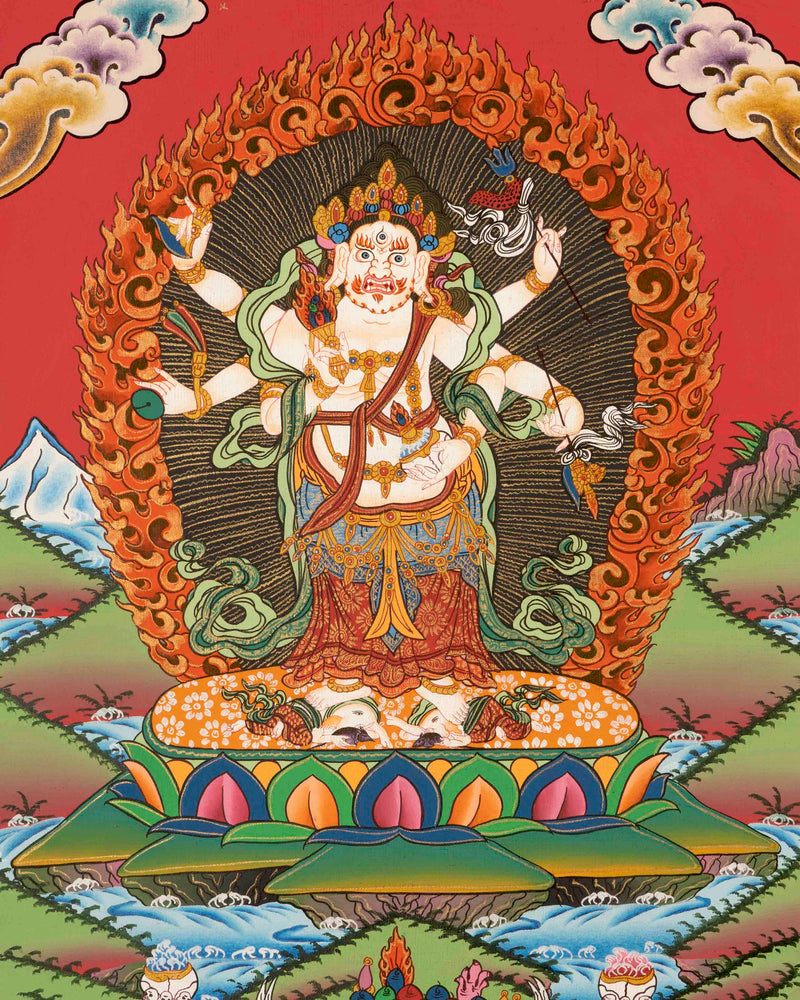 6 Armed Mahakala Thangka | Buddhist Wrathful Deity Painting