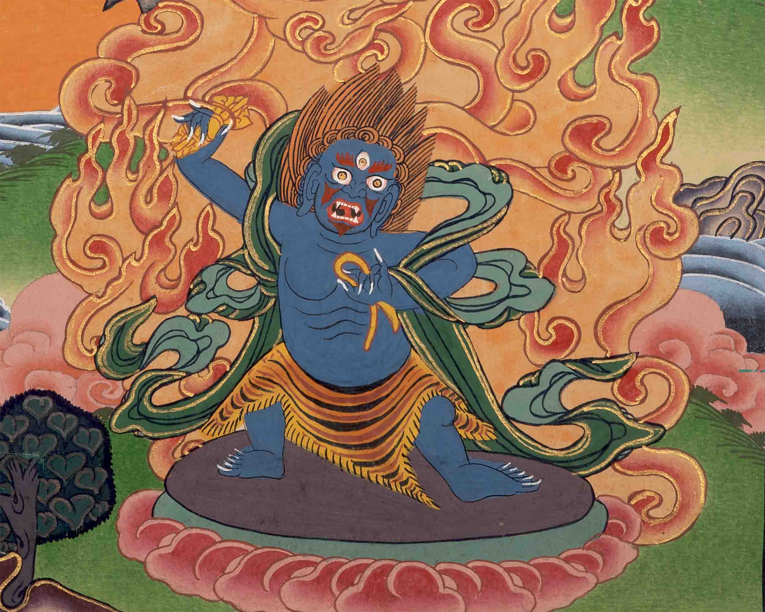 Handpainted Guru Rinpoche Surrounded By Dhyani Buddha Traditional Thangka |  Meditation And Yoga