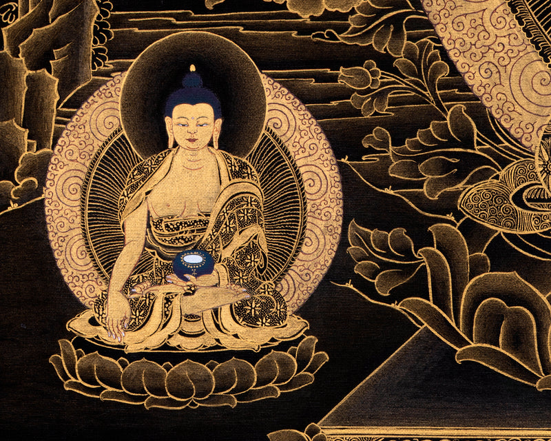 Eight Shakyamuni Buddha Thangka | Traditional Tibetan 24K Gold Buddhist Art