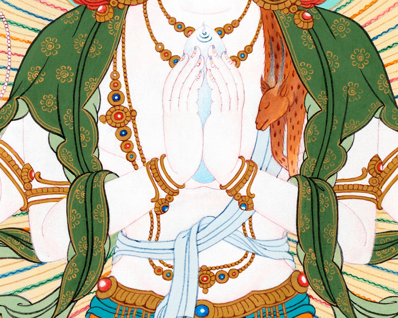 Bodhisattva Thangka | Genuine 24K Gold Hand Painted Tibetan Art | Avalokiteshvara, Vajrapani & Manjushri