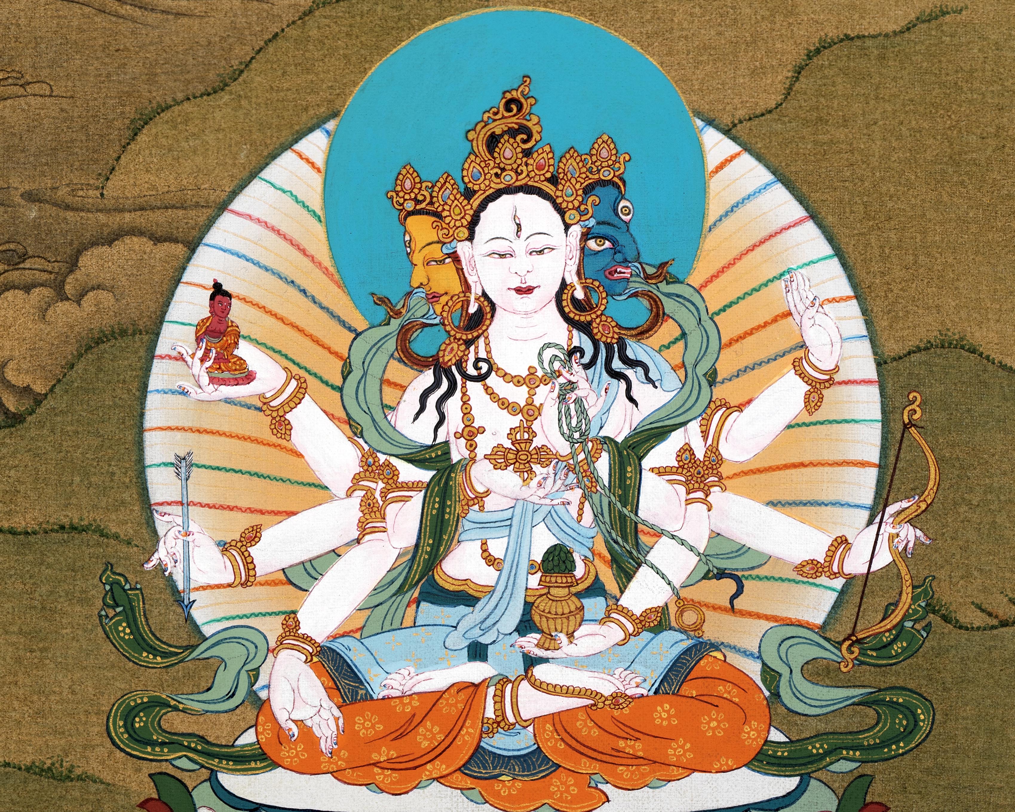 Amitayush With White Tara and Namgyalma Canvas Print |   High Quality Giclee Canvas Print