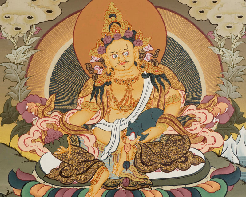 Yellow Dzambala Thangka | Kubera Tibetan Buddhist Thangka