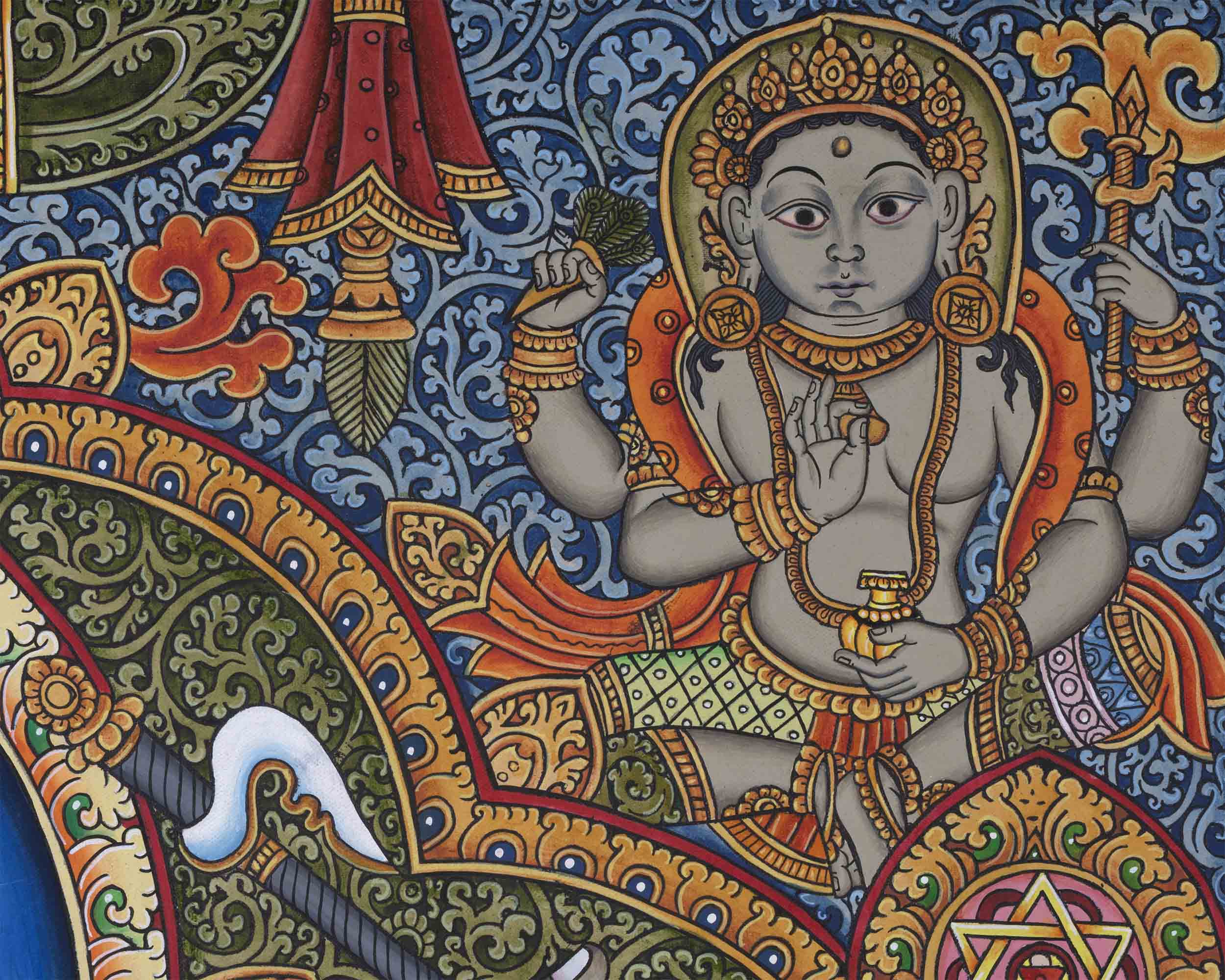 8 Armed Shree Ganesha Pauba Giclee Art Print | The Deity Of Remover Of Obstacles Print For Decoration