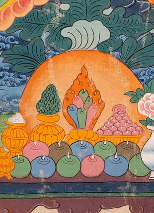 Vintage Green Tara Thangka | Hand Painted Thangka With Brocade