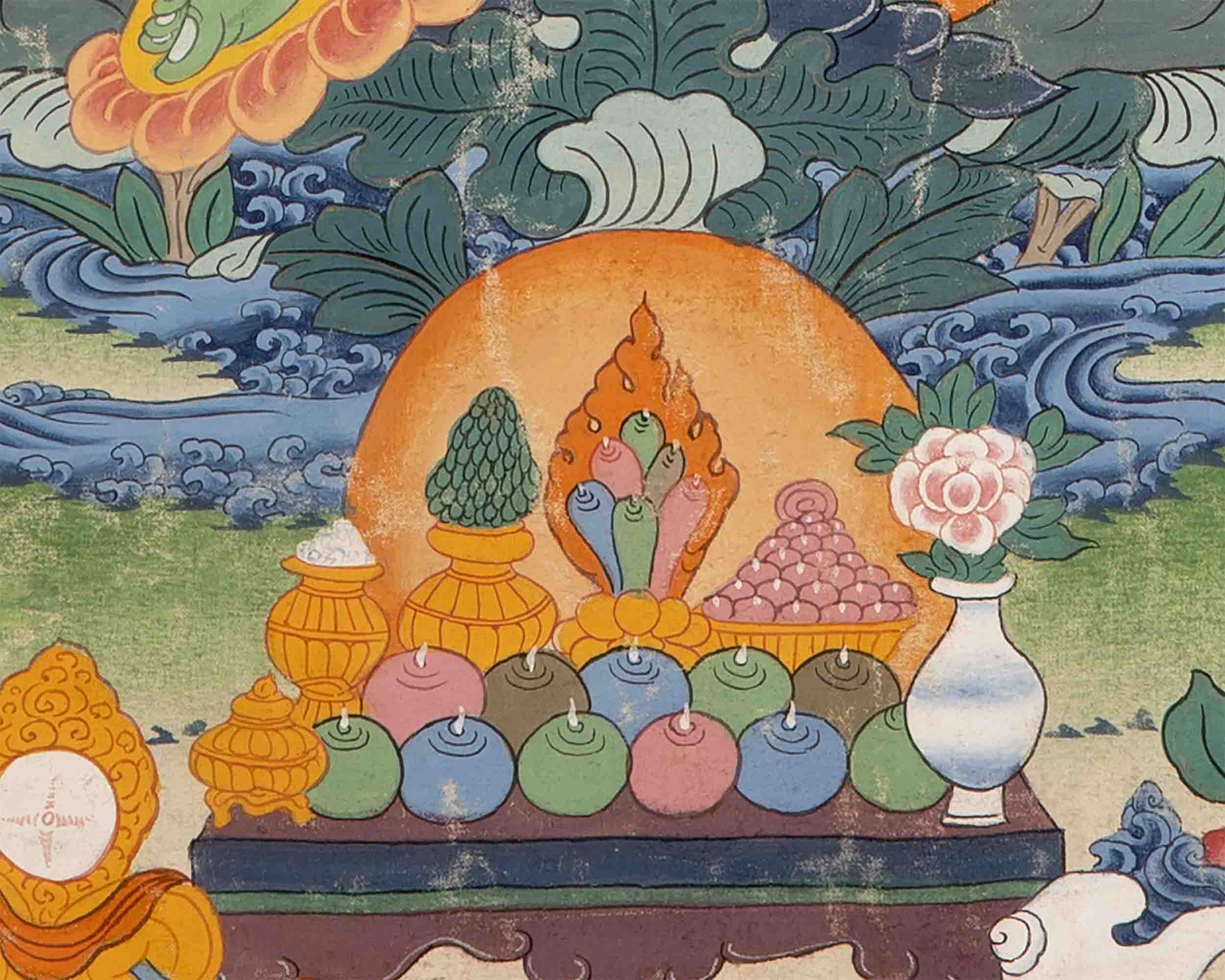 Vintage Green Tara Thangka | Hand Painted Thangka With Brocade