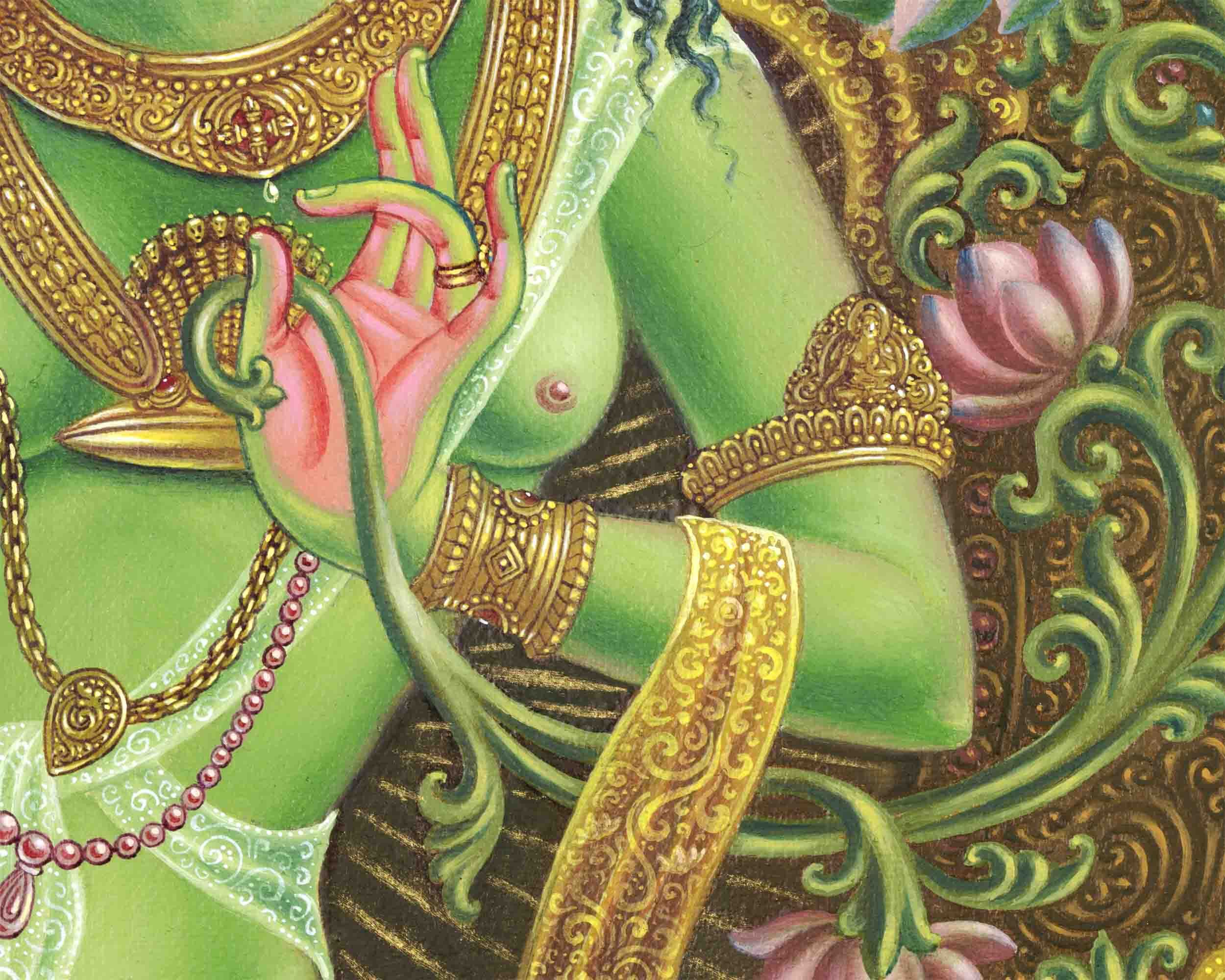 Sacred  Green Tara Thangka Digital Print |  Fine Quality Print