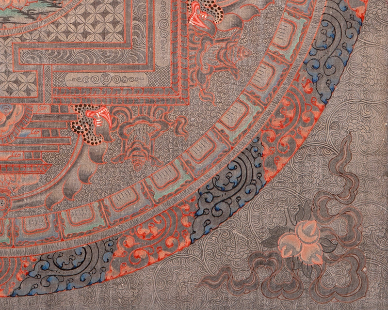Silver Lokeshvara Mandala with Brocade | Tibetan Chenrezig Wall Hanging
