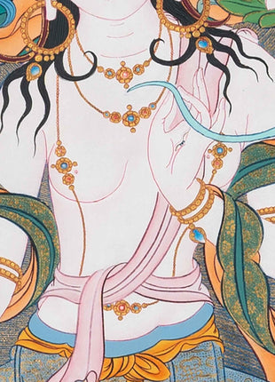 White Tara Meditation Practice Thangka | White Tara With Amitayus and Namgyalma