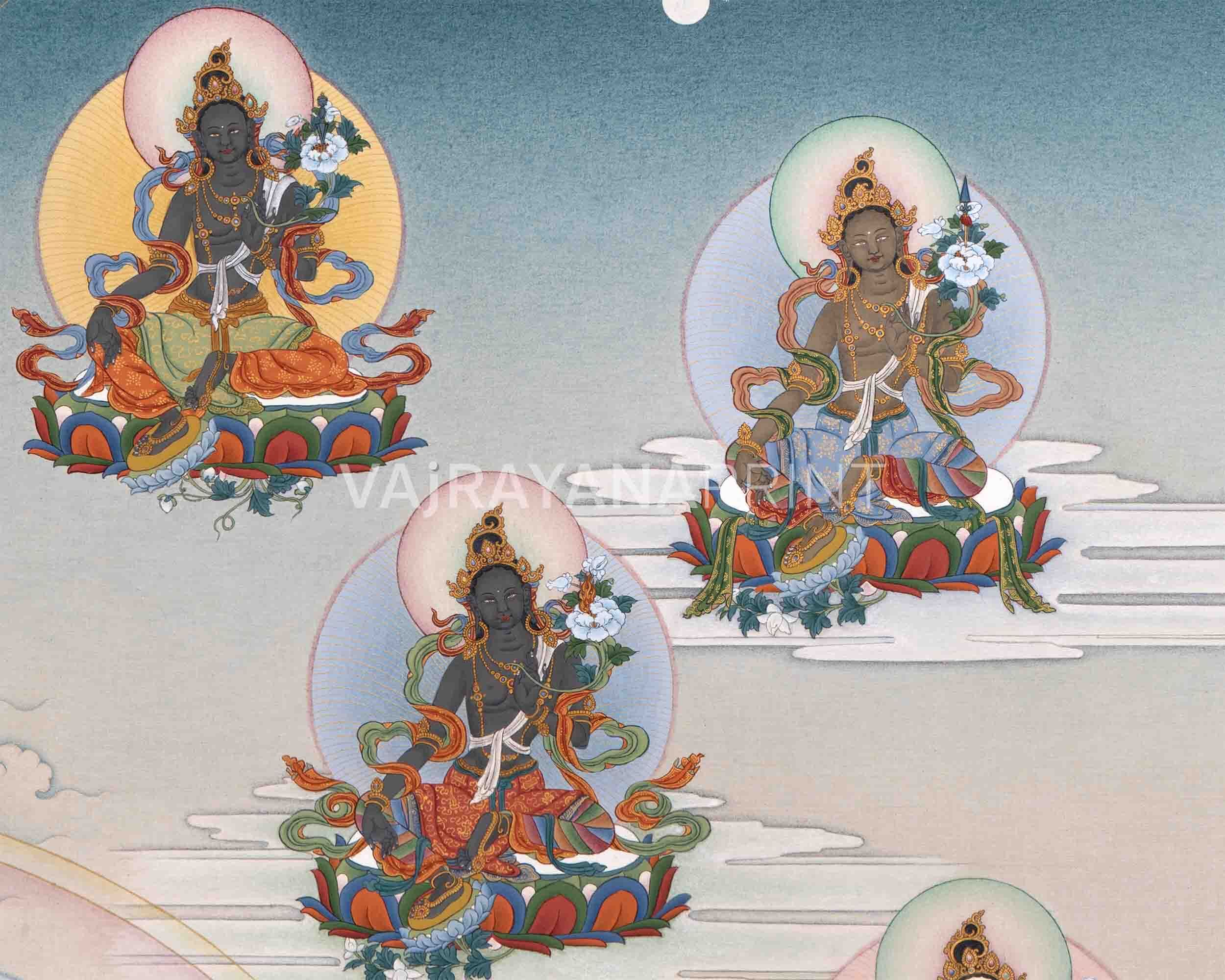 Traditionally Crafted Thangka Print For 21 Tara Praise | Tibetan Thangka Print For Mindfuless | Tibetan Buddhism Art