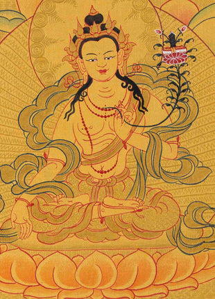 Full 24K Gold Manjushree Thangka | Bodhisattva Of Wisdom