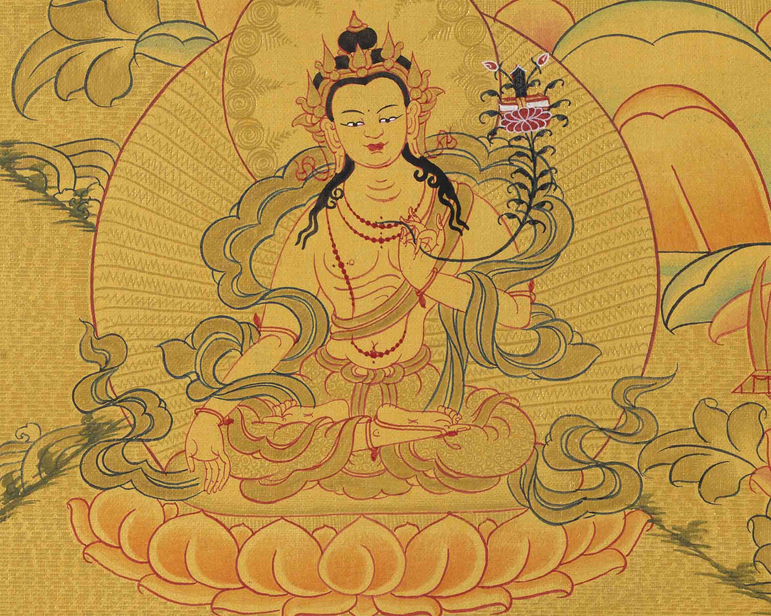Full 24K Gold Manjushree Thangka | Bodhisattva Of Wisdom