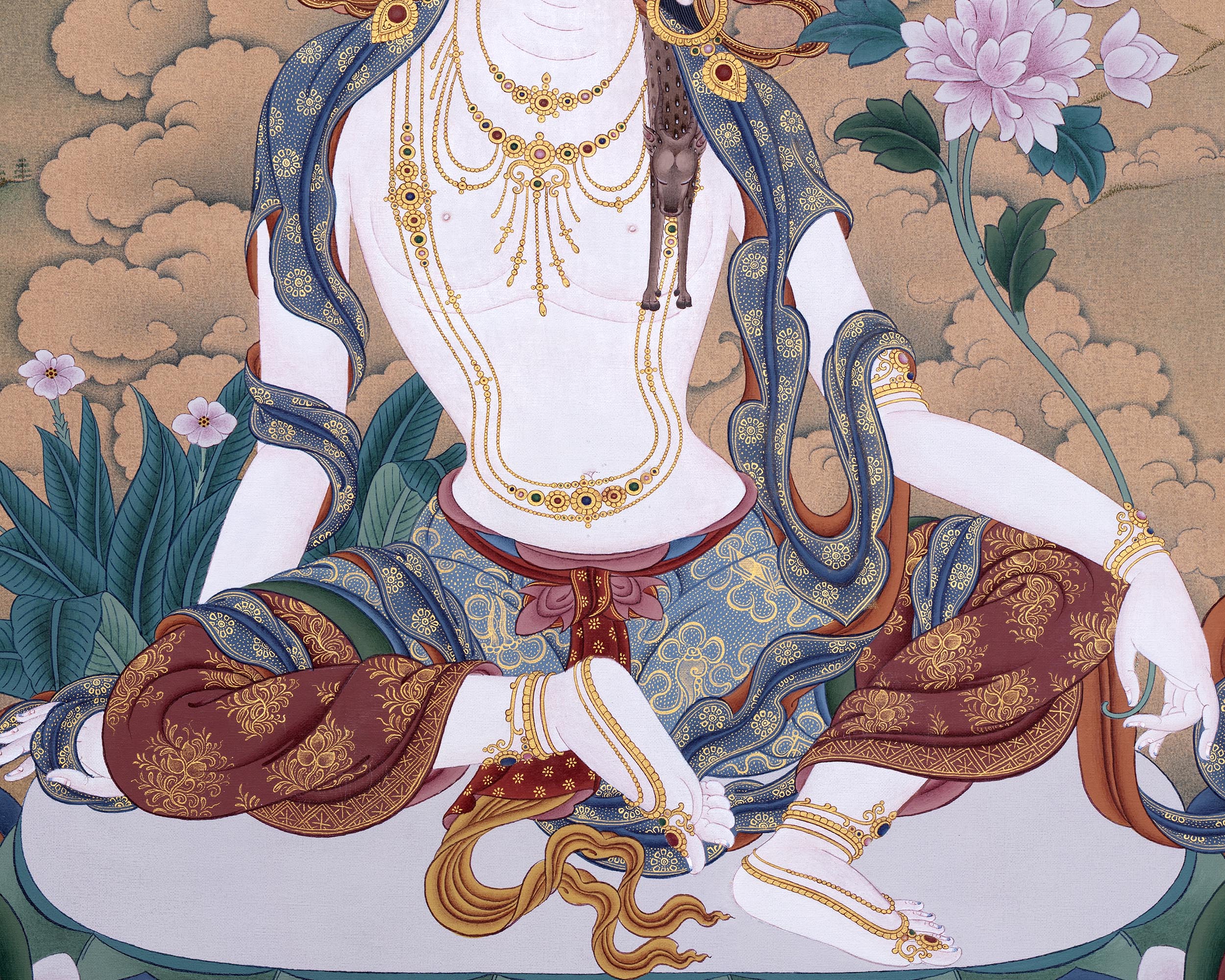 Chenrezig With Amitabha | Buddhist Thangka Print | Bodhisattva Art