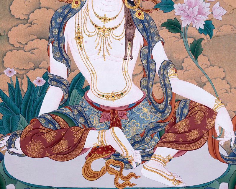Chenrezig With Amitabha | Buddhist Thangka Print | Bodhisattva Art