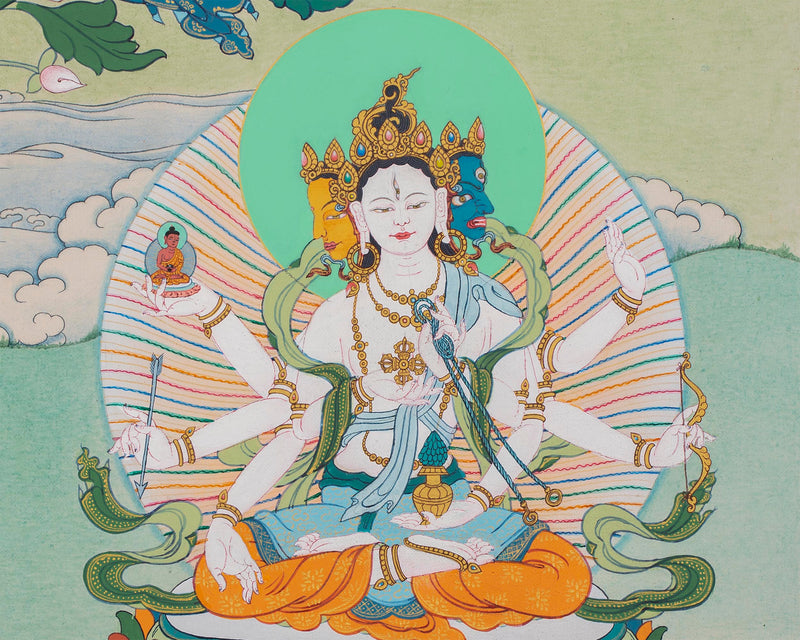 White Tara With Amitayus and Namgyalma Thangka | Tibetan Thangka Painting | Vajrayana Art