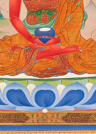 Amitabha Buddha With Chenrezig and Vajrapani Thangka | Traditionally Hand-Painted Art